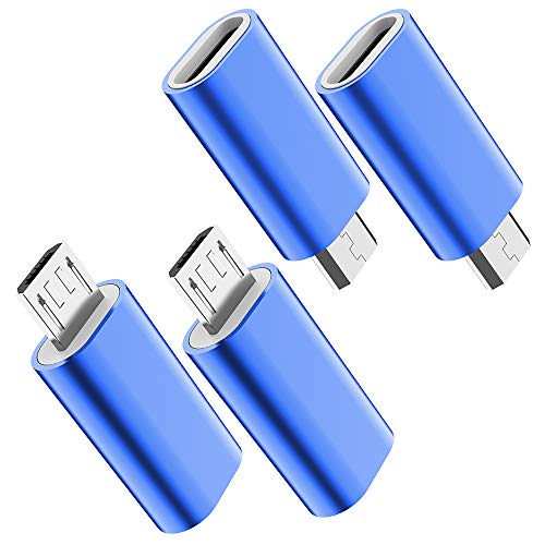JXMOX USB C to Micro USB Adapter, (4-Pack) Type C Female to Micro USB Male Convert Connector Support Charge Data Sync Compatible with Samsung Galaxy S7/S7 Edge, Nexus 5/6 and Micro USB Devices (Blue)