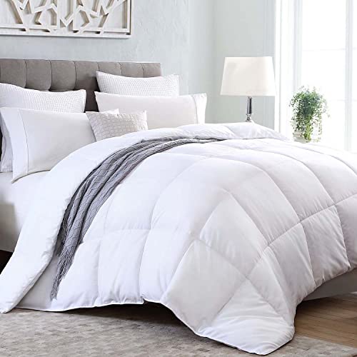 Kingsley Trend California King Comforter - All Season Quilted Ultra Soft Breathable Down Alternative, Box Stitch White Comforter with Corner Tabs, Cal-King 102x96