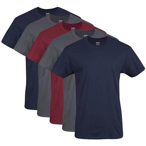 Gildan Men's Crew T-Shirt Multipack, Navy/Charcoal/Red (5 Pack), XX-Large