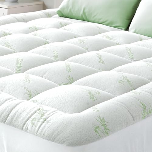 Bamboo Mattress Topper King 78x80 inches Bed Size Fits 8-21 Inches Deep Mattresses Cooling Breathable Extra Plush Thick Fitted 20Inches Pillow Top Mattress Pad Firm Back Pain Ultra Soft