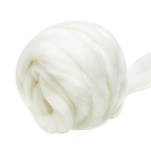 3.53oz Wool Roving Yarn, Wool Felting Supplies, Pure Wool, Chunky Yarn, Spinning Wool Roving for Needle Felting Wet Felting DIY Hand Spinning (White)
