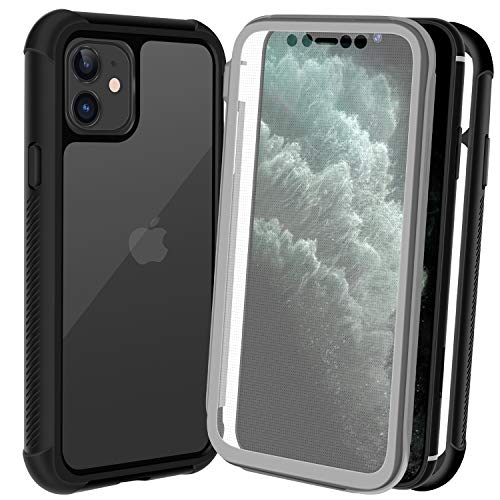 AMZGO iPhone 11 Case, Clear Full Body Cover with Built-in Screen Protector, Heavy Duty Rugged Bumper Shockproof Case Compatible With iPhone 11 6.1 inch-Black/Clear