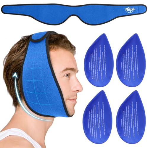 Hilph Face Ice Pack Wisdom Teeth Ice Pack Head Wrap, Jaw Chin Ice Pack for Facial Oral Surgery with 4 Hot Cold Therapy Gel Packs for Teeth Removed, Dental Implants, TMJ Pain (Blue)