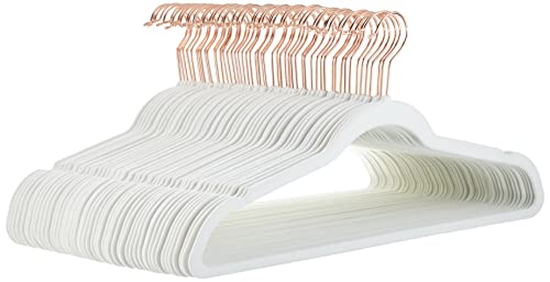 Amazon Basics Slim, Velvet, Non-Slip Suit Clothes Hangers, Ivory/Rose Gold - Pack of 50