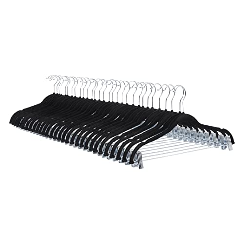 Amazon Basics Velvet, Non-Slip Skirt Clothes Hangers with Clips, Organize Pants and Skirts, Black/Silver, Pack of 24