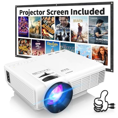 PANSEBA Projector with Two-way Bluetooth, Mini Projector with Projector Screen, Full HD 1080P Portable Video Projector, Home Movie Projector Compatible with HDMI/USB/Smartphone