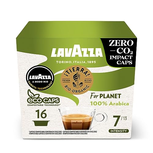 Lavazza, A Modo Mio Tierra for Planet, 16 Coffee Capsules, for an Espresso with Fruity Notes, 100% Arabica, Intensity 7/13, Medium Roast, 1 Pack x 16 Coffee Pods