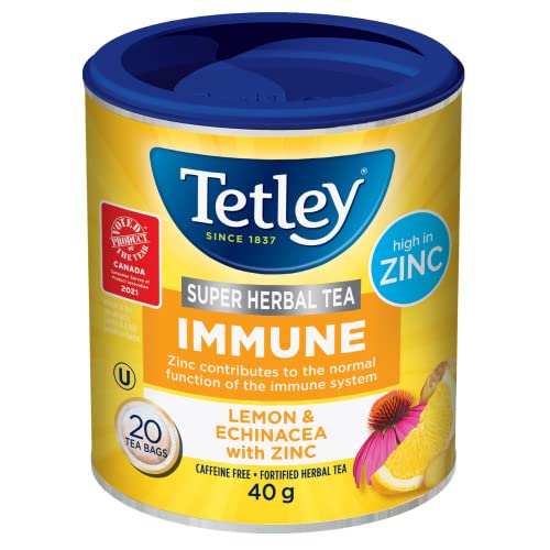 Tetley Super Herbal Immune Tea: Lemon & Echinacea with Zinc - 20 Tea Bags, 40 Grams, Naturally Caffeine Free