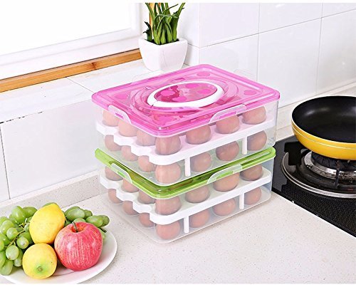 WENGTY Plastic Double Layer All in One 32 Grid Egg Storage Box with /Food Storage Box/Vegetable Storage Basket (Multicolor)