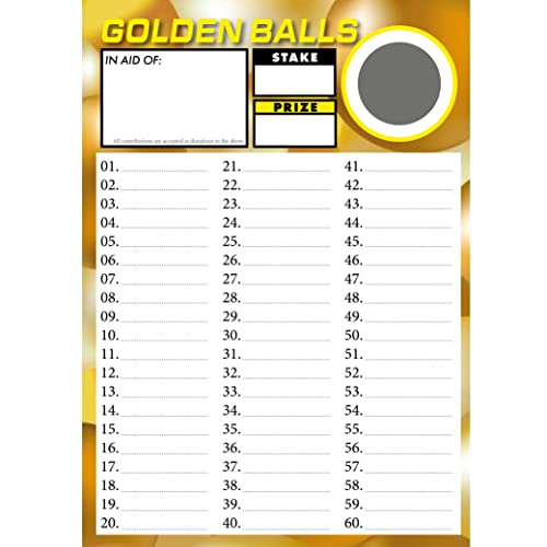 GOLDEN BALLS Fundraising/Charity Scratch Card 60 Numbers (10 Pack)