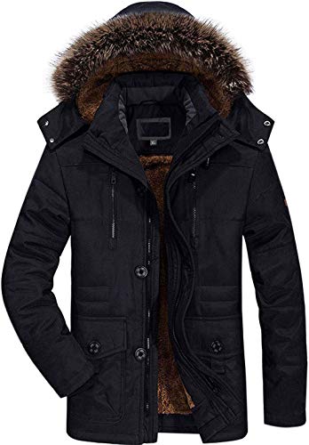 Winter Coats Jackets for Men Warm Parka Faux Fur Lined with Detachable Hood Black XXL