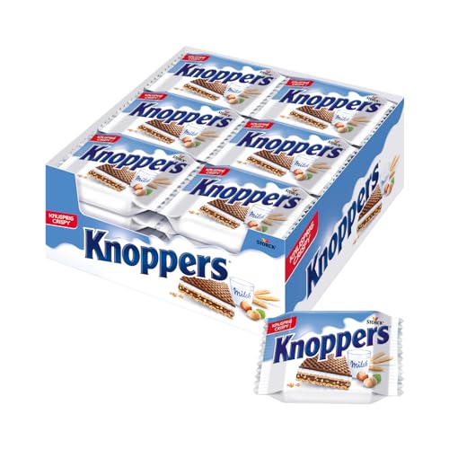 Knoppers – 24 x 25g – Gefüllte Waffelschnitte mit Milchcreme und Nougatcremefüllung