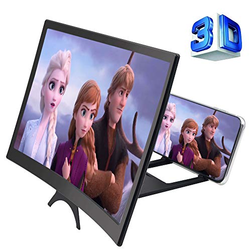 GLISTON 12'' 3D Screen Magnifier for Cell Phone, Curved 3D Phone Screen Enlarger, HD Screen Amplifier, Folding Screen Magnifier Projector for Movies, Videos, Gaming