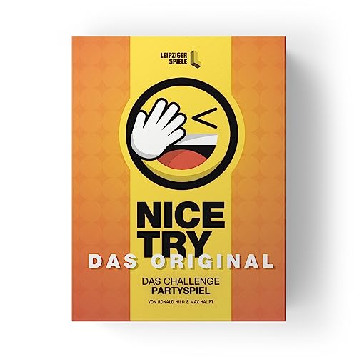 Nice Try – Das Challenge Party Spiel, Witziges Kartenspiel für 4-8 Spieler. Partyspaß auch für große Runden.