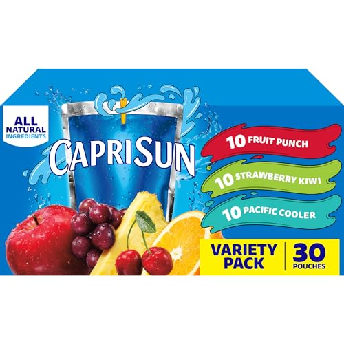 Capri Sun Fruit Punch, Strawberry Kiwi and Pacific Cooler Flavored Juice Drink Blend Variety Pack, 30 ct Box, 6 fl oz Pouches
