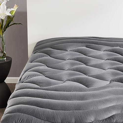 SLEEP ZONE Kühlende Matratzenauflage in voller Größe für Doppelbett, hochwertige gesteppte Matratzenauflage, Wickel-Matratzenschutzbezug, maschinenwaschbar, langlebig, tiefe Tasche 20,3–53,3 cm (grau,