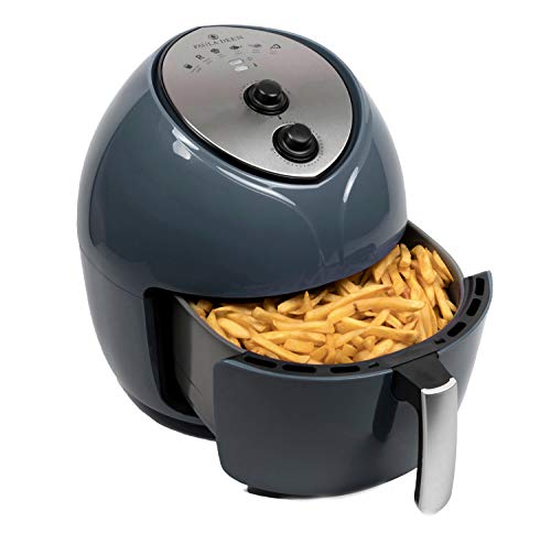 Paula Deen 9.5 QT (1700 Watt) Family-Sized Air Fryer, Rapid Air Circulation System, Single Basket System, Ceramic Non-Stick Coating, Simple Knob Controls, 50 Recipes, 1-Year Warranty (Gray)