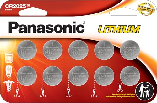 Panasonic CR2025 3.0 Volt Lithium Coin Cell Batteries – 10 Pack