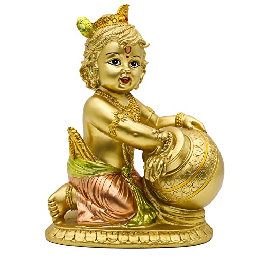 Hindu God Lord Baby Krishna Statue – Indian Idol Krishna Figurines for Home Mandir Temple Pooja India Murti Buddha Sculpture Religious Gifts Items Home Madir Pooja Items Diwali Decor Gifts