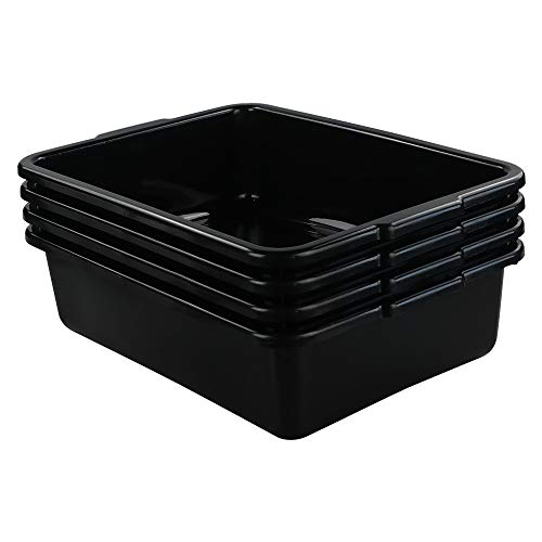 Teyyvn 13 L Plastic Bus Box/Utility Box, Commercial Wash Basin Tote Box, 4-Pack, Black