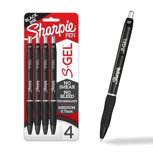 Sharpie S-Gel, Gel Pens, Drawing Pens, Gel Ink Pens For Journaling, Writing Pens, Coloring Pens, Medium Point Pens (0.7Mm), Black Ink Gel Pen, 4 Count