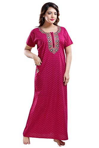 TRUNDZ Women's Cotton Embroidered Maxi Night Gown (2193-2196_Pink)