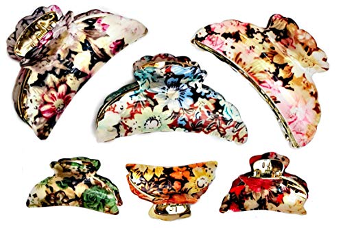 Hair Frosting 6ps Fancy Floral Hair Claw Clips Kit | Set of 6 Hair Clips for Women, Teen Girls | Variety Pack No Slip Claws