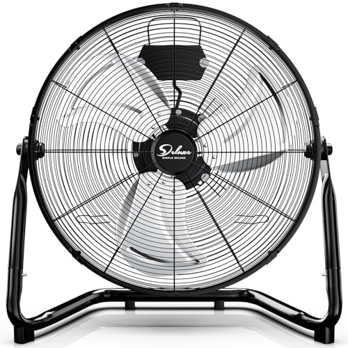 Simple Deluxe 12 Inch 3-Speed High Velocity Heavy Duty Metal Industrial Floor Fans Quiet for Home, Commercial, Residential, and Greenhouse Use, Outdoor/Indoor, Black
