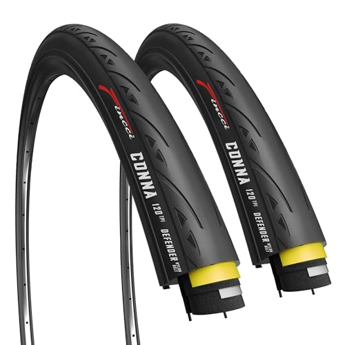 Fincci Foldable 700 x 25c Road Tyres - Pair Slick 700c Tyres 25-622 with 1mm Nylon Puncture Proof 120 TPI - 28 inch Bike Tyres for Carrera, Racing, Gravel bikes