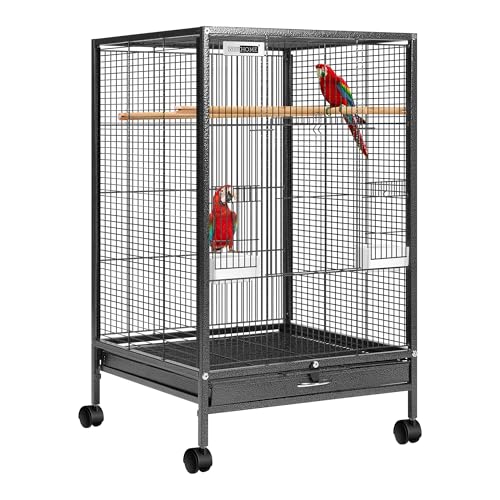 VIVOHOME 30 Inch Height Wrought Iron Bird Cage with Rolling Stand for Conures Lovebirds Cockatiels Finches, Black