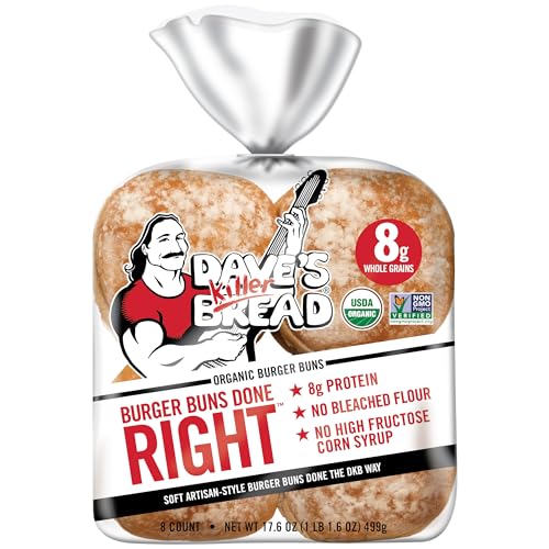 Dave's Killer Bread Burger Buns Done Right, Organic White Bread Hamburger Buns, 8 Count