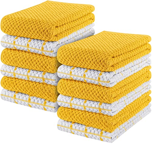 Utopia Kitchen Towels 12 Pack, 15 by 25 Inches, 100% Ring Spun Cotton Super Soft and Absorbent Linen Dish, Tea and Bar Towels Set, Yellow