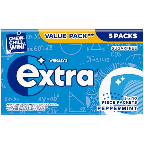 Wrigley's Extra Peppermint Chewing Gum Sugar Free Multipack, 5 x 10 Pieces