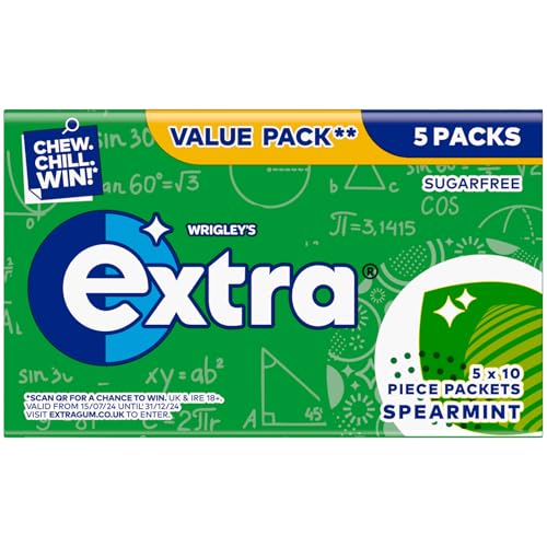 Extra Spearmint Flavour Xylitol Sugarfree Chewing Multipack 5 x 10 Pieces