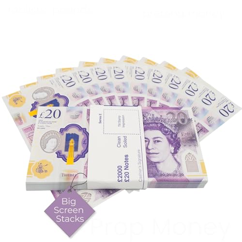 Big Screen Stacks | New Edition £20 Prop Money Pounds | Made by UK Industry Award Winners | £2000 in Pretend Bank Notes | Compliant with Bank Of England
