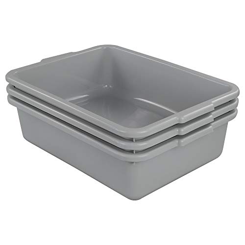 Ucake Plastic Large Rectangle Commercial Utility Tubs Tote Box Bus Tub Wash Basins Shallow Tray Box, Light Grey, 3 Packs