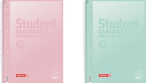 BRUNNEN Collegeblock Premium Student „Pastell“ | A4, Lineatur 27, 80 Blatt, pastellrosa/pastellmint