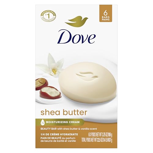 Dove Beauty Bar Soap for Nourished, Radiant Skin, Shea Butter, Enriches Skin, 106g 6 count