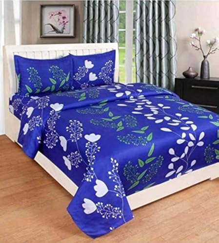 SHAKUMBHARI FAB 140Tc 100% Glace Cotton Queen Bedsheets Double Bed with Pair of Pillow Covers Size - (90 x 100)