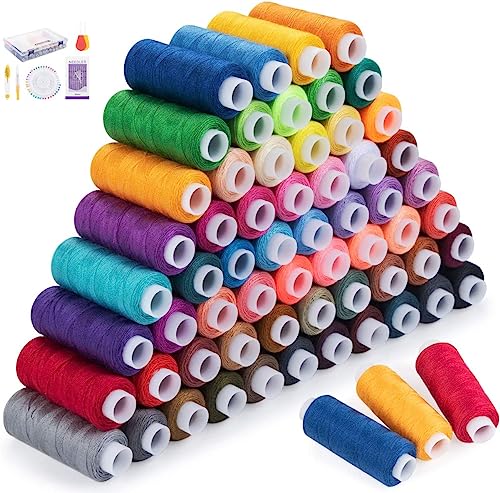 ilauke Sewing Thread Set 60 Color 228m Each Spool Polyester Thread Kit with 10 Sewing Needles, 2 Needle Threader, Yarn Scissors, Stripper and Pearl Needle for Hand or Machine Sewing