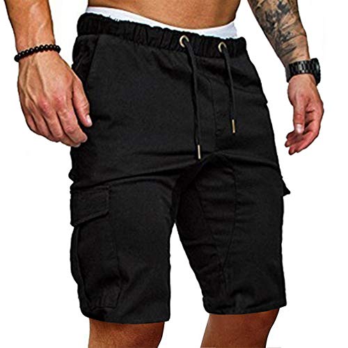 Cindeyar Herren Shorts Sommer Chino Jeans Kurze Hosen Stretch Jogger Cargo Shorts Slim-Fit (XL, 175Schwarz)