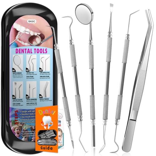 Antonki Dental Tools for Home Use, Dental Hygiene Kit, Dentist Pick Teeth Cleaning Tools Set, Plaque Remover for Teeth, Stainless Steel Professional Tartar Scraper - with Case