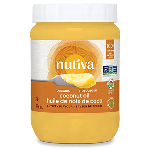 Nutiva Organic Coconut Oil with Non-Dairy Butter Flavor, 858 mL, Organic, Non-GMO, Vegan & Gluten-Free, Plant-Based Replacement for Butter