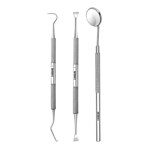 Candure Dental Tools Set - Dental Mirror, Dental Pick & Plaque Remover for Teeth Cleaning - Tartar Scraper & Oral Hygiene Kit 3 PCs