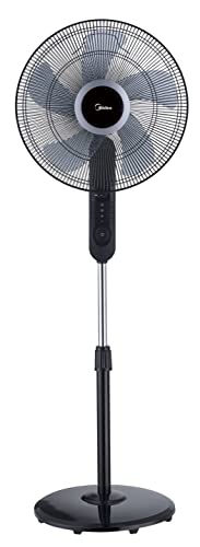 Midea FS40-15FR Standventilator Leise mit Fernbedienung, 3 Geschwindigkeitsstufen,LED Anzeige, 7,5H Timer, höhenverstellbar, 80°Oszil-lationsfunktion, 55W Kraftvoller,Ventilator,Luftzirkulation