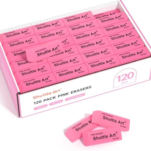 Shuttle Art Pink Erasers, 120 Pack Pink Erasers Bulk for School, Office, Latex-Free Soft Erasers for Kids, Teachers as School Supplies
