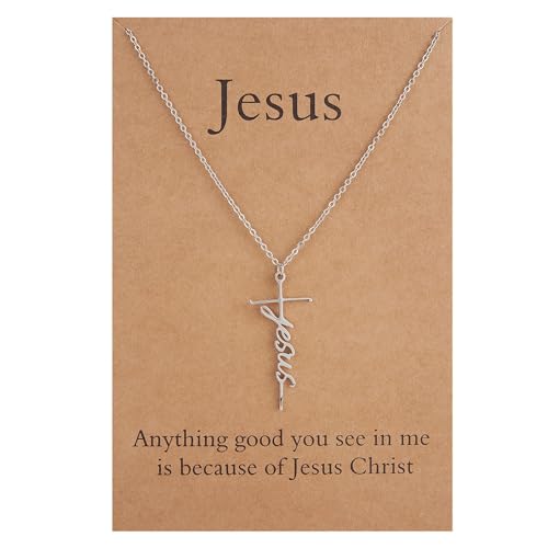 Lcherry Jesus Cross Pendant Necklace Stainless Steel Cross Necklace Religious Jewelry for Women