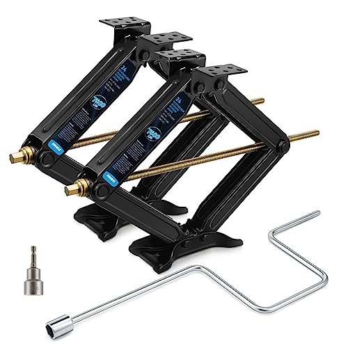 Kohree 7500lbs RV Stabilizer Leveling Scissor Jacks 24" for Travel Trailer Camper, Set of 2, Heavy Duty RV Stabilizer Jacks Kit with Crank Handle and Drill Bit