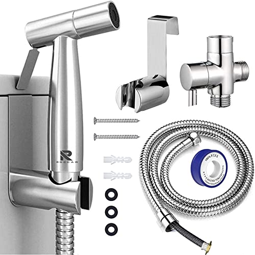 Roccar Handheld Bidet Sprayer for Toilet, Spray Attachment with Hose for Feminine Wash, Baby Cloth Diaper Washer, Stainless Steel Cleaner and Shower Sprayer for Pet, Bathroom or Toilet - Silver