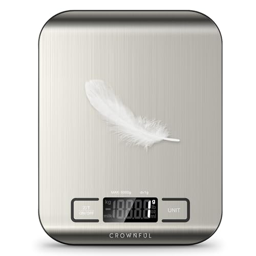 CROWNFUL Food Scale, 11lb Digital Kitchen Scales Weight Ounces and Grams for Cooking and Baking, 6 Units with Tare Function (Battery Included)